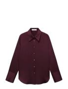 Mango Satin Finish Flowy Shirt Burgundy