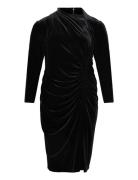Lauren Women Ruched Velvet Asymmetrical Dress Svart