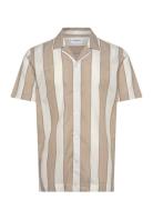 Lindbergh Striped Linen/Cotton Shirt S/S Beige