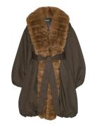 ROTATE Birger Christensen Faux Fur Collar Coat Brun
