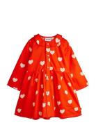 Mini Rodini Hearts Aop Woven Ls Dress Röd