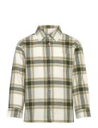 Mango Cotton Check Shirt Khaki Green