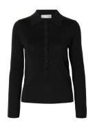 Selected Slflura Ls Slim Knit Collar Neck Svart