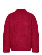 Monki Long Cable Knit Textured Sweater Röd