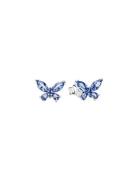 Pandora Butterfly Sterling Silver Stud Earrings With Cornflower Blue C...