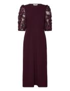 Bubbleroom 3D Floral Sleeve Midi Dress Burgundy