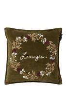 Lexington Home Wreath Organic Cotton Velvet Pillow Cover Khaki Green