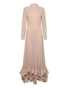 ROTATE Birger Christensen Chiffon Maxi Ruffle Dress Beige