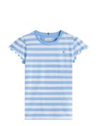 Tommy Hilfiger Essential Stripe Ruffle Top Ss Blå