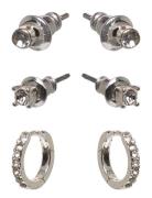 Pilgrim Sia Crystal Earrings 3-In-1 Set Silver-Plated Silver