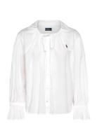 Polo Ralph Lauren Tie-Neck Cotton Poplin Top Vit