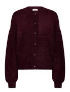 Bubbleroom Fluffy Knitted Pearl Cardigan Burgundy