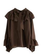 Lindex Bluse Med Volanger Brun
